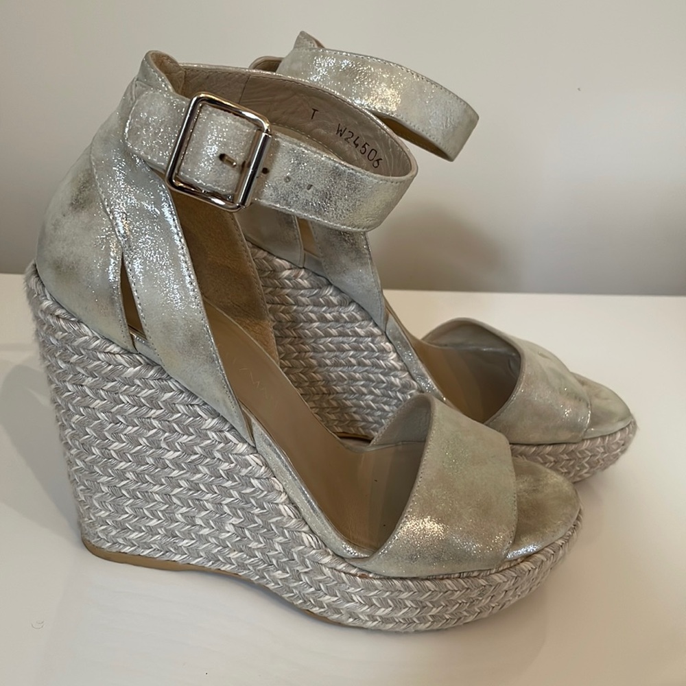 Stuart Weitzman Metallic Espadrille Wedge Sandals
